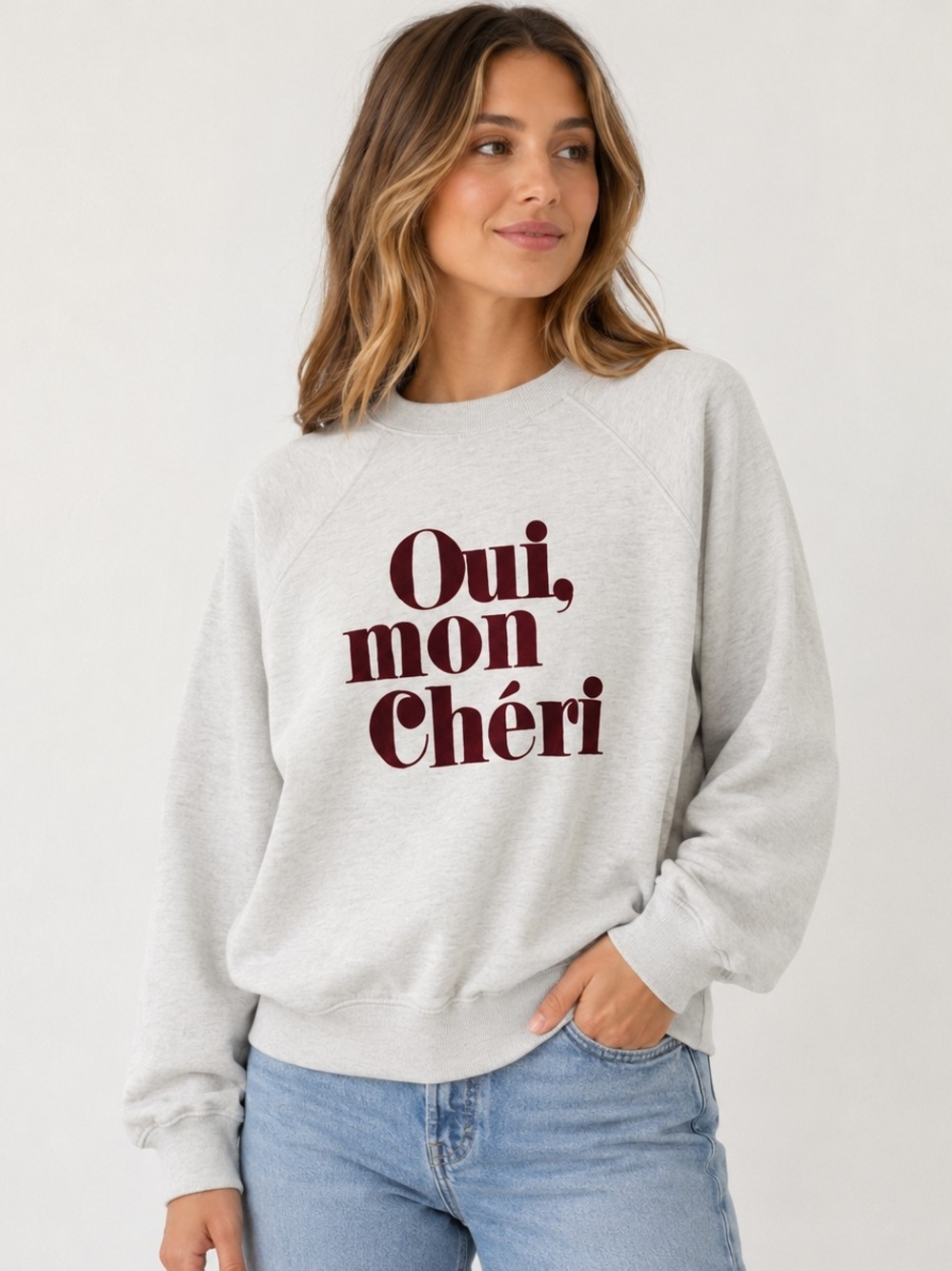 H&M Oui, mon Chéri Graphic Sweatshirt Light Gray Size M Casual Cozy